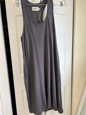 Pact Organic Cotton Hemp Tank Dress Gray Sleeveless Midi Pockets Size L